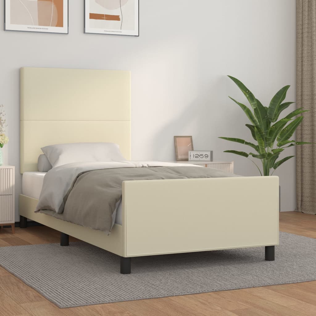Okvir za krevet s uzglavljem krem 90x190 cm od umjetne kože