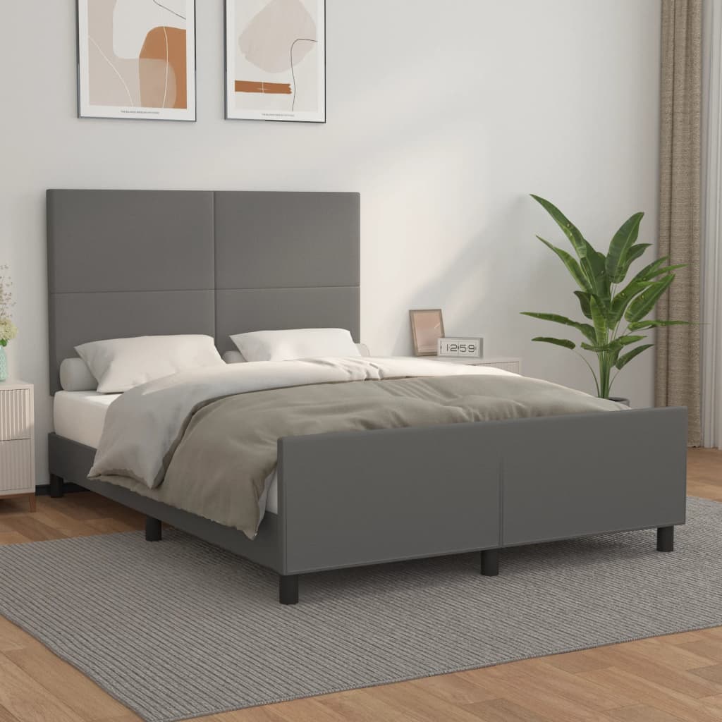Okvir za krevet s uzglavljem sivi 140x190 cm od umjetne kože