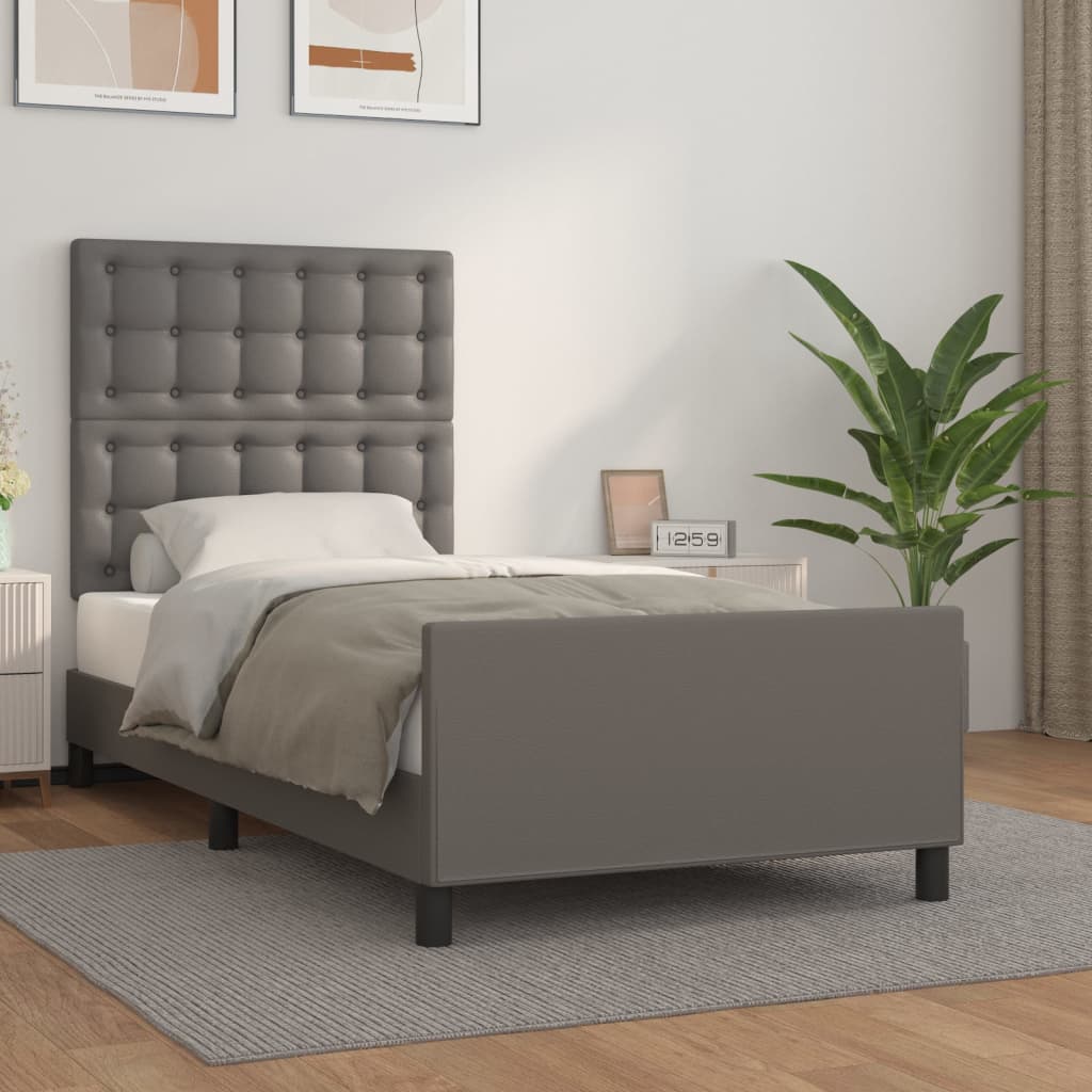 Okvir za krevet s uzglavljem sivi 90x200 cm od umjetne kože