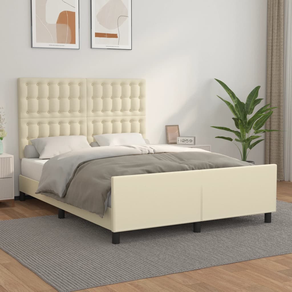 Okvir za krevet s uzglavljem krem 140x200 cm od umjetne kože