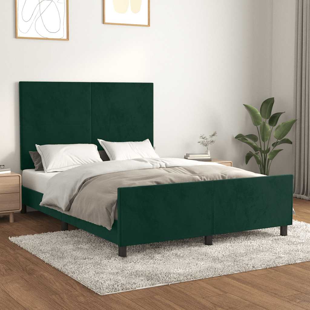 Okvir za krevet bez madraca tamnozeleni 140x190 cm baršunasti