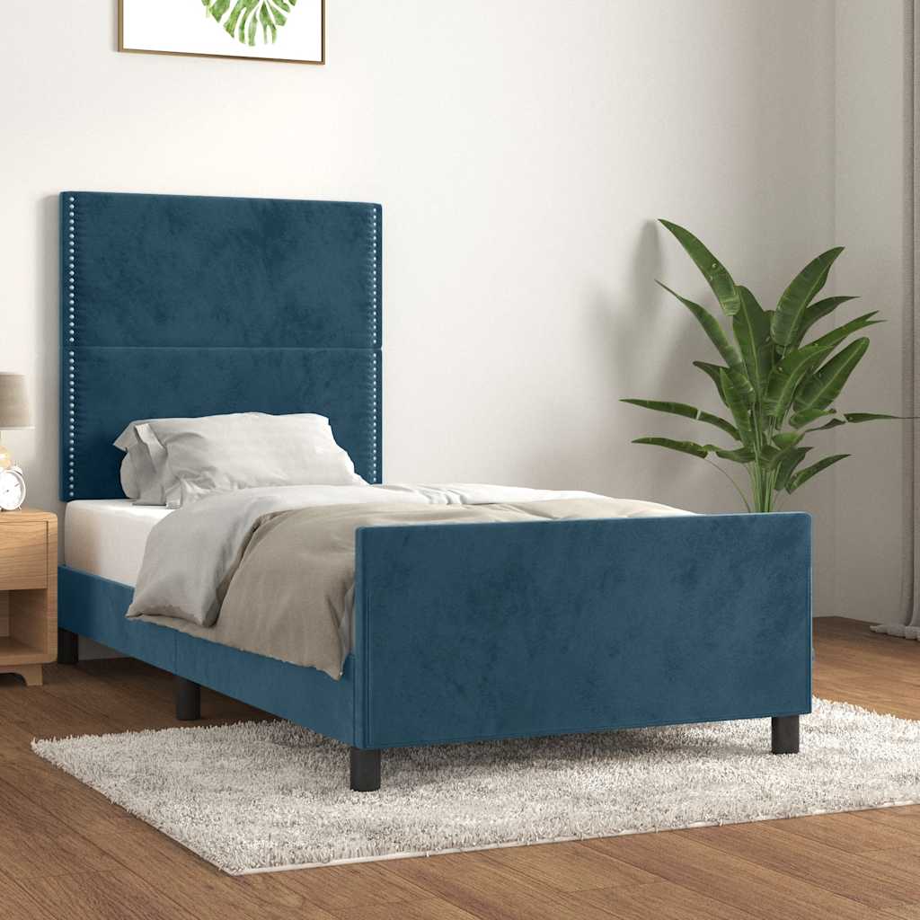 Okvir za krevet bez madraca tamnoplavi 90x190 cm baršunasti