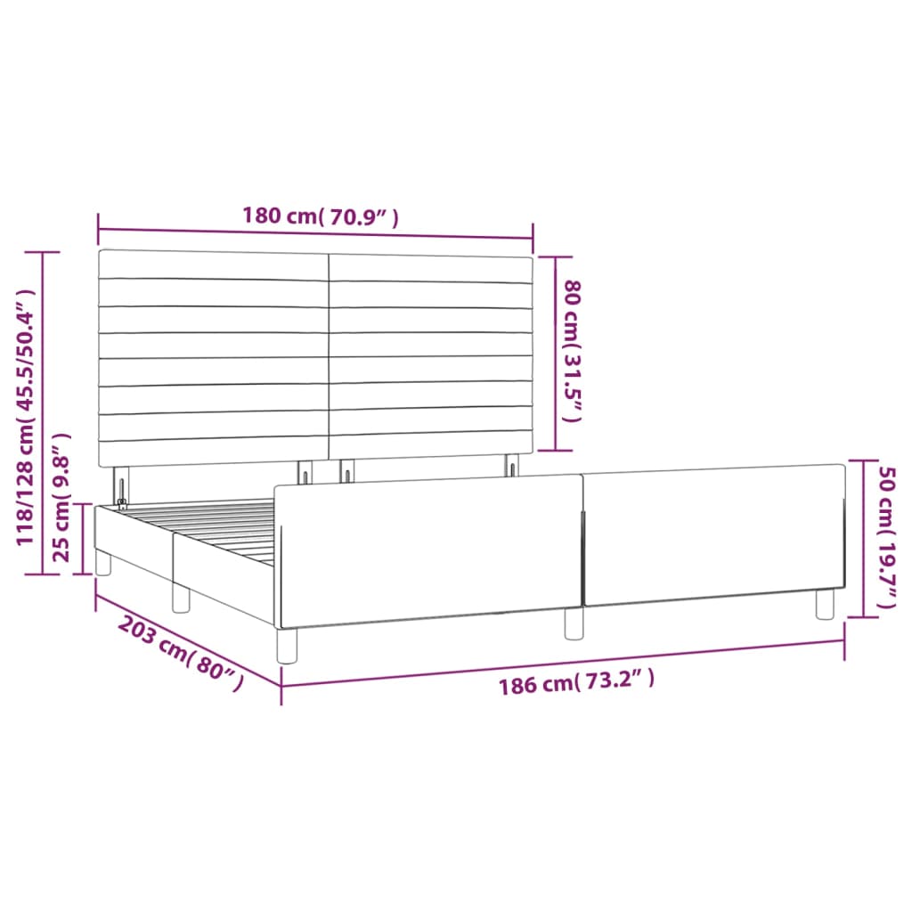 Okvir za krevet s uzglavljem crni 180x200 cm baršunasti