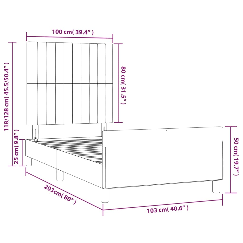Okvir kreveta bez madraca svjetlosivi 100x200 cm baršunasti