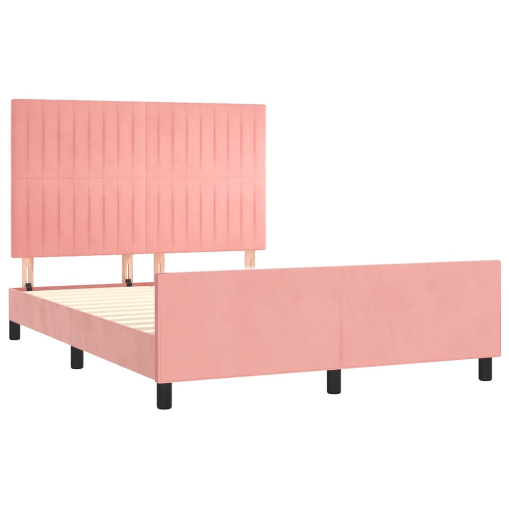 Okvir za krevet s uzglavljem ružičasti 140x190 cm baršunasti