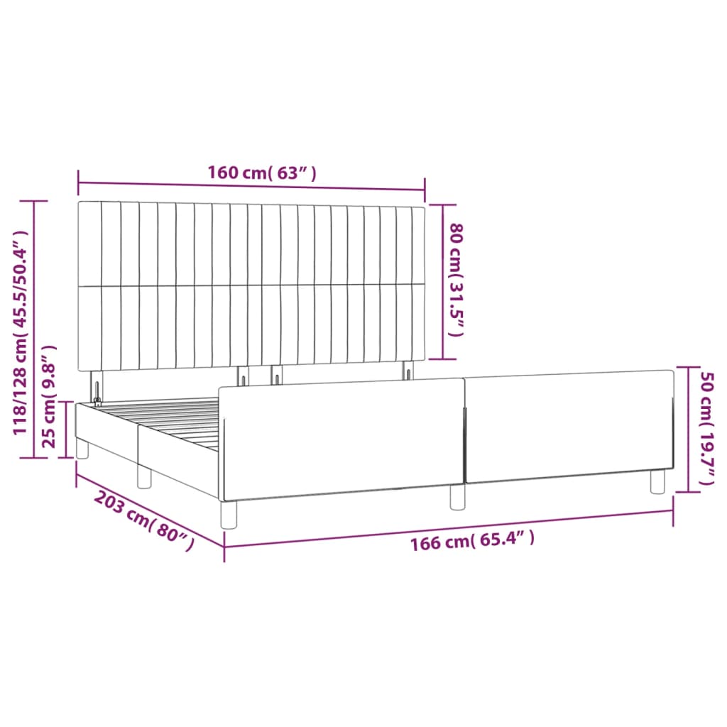 Okvir za krevet bez madraca crni 160x200 cm baršunasti