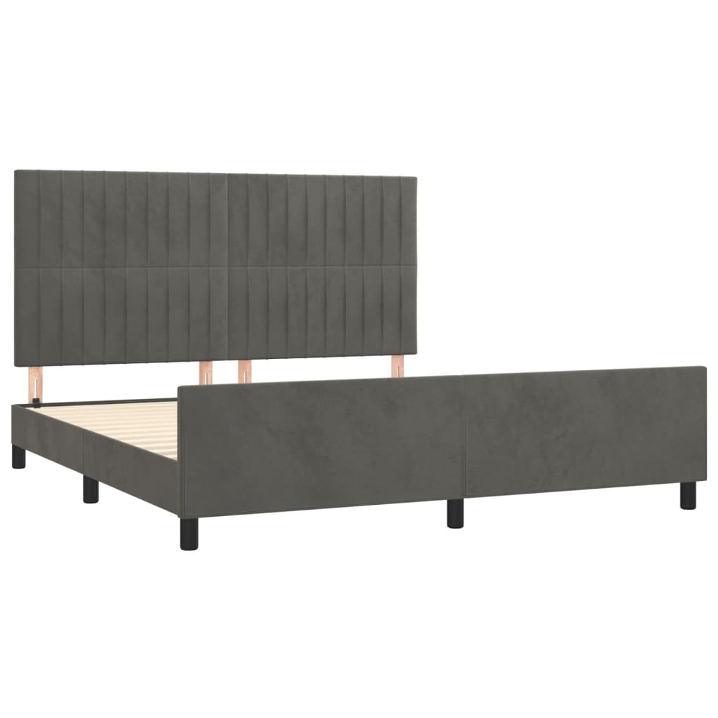 Okvir za krevet s uzglavljem tamnosivi 180x200 cm baršunasti