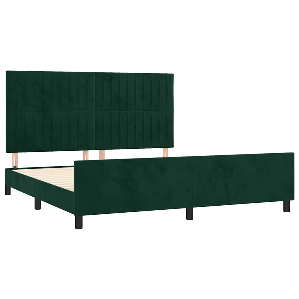 Okvir za krevet s uzglavljem tamnozeleni 180x200 cm baršunasti