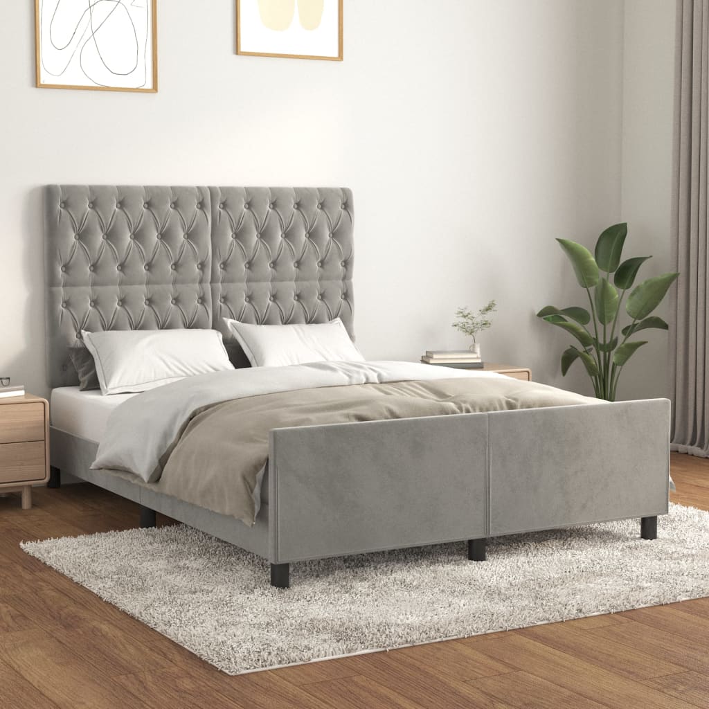 Okvir za krevet bez madraca svjetlosivi 140 x 190 cm baršunasti