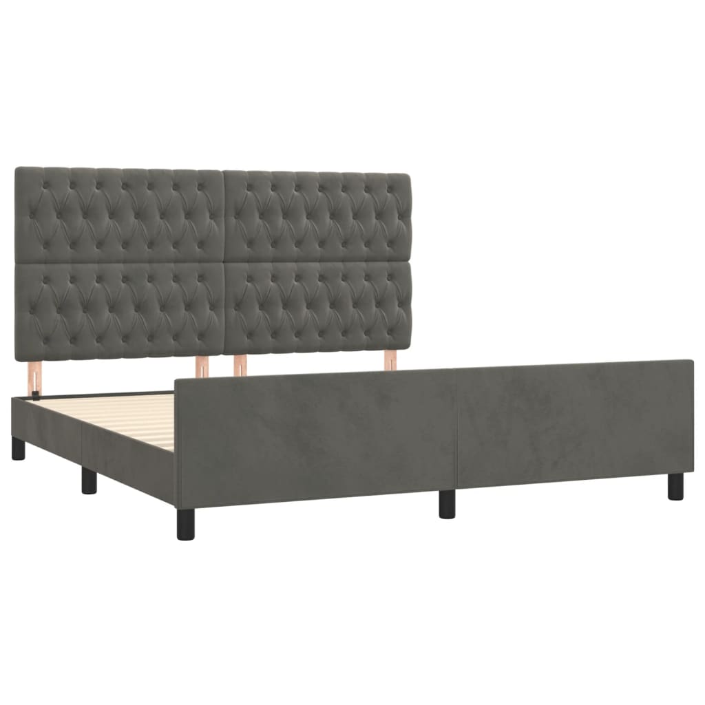 Okvir za krevet s uzglavljem tamnosivi 180x200 cm baršunasti