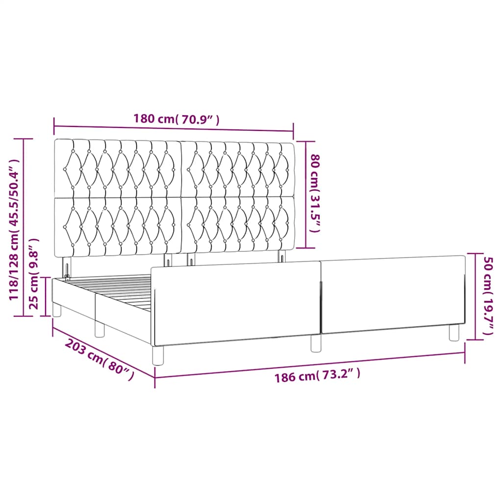 Okvir za krevet s uzglavljem tamnozeleni 180x200 cm baršunasti