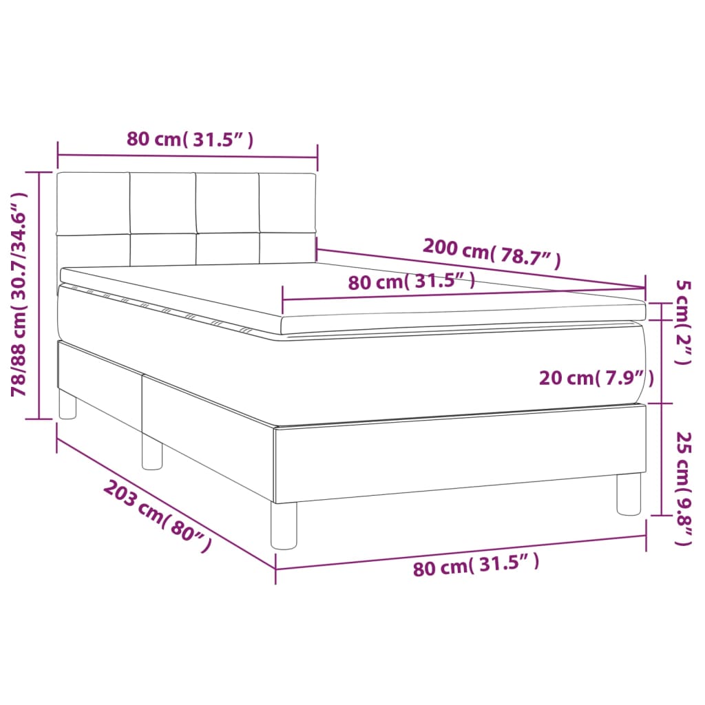 Box spring krevet s madracem crni 80 x 200 cm od tkanine