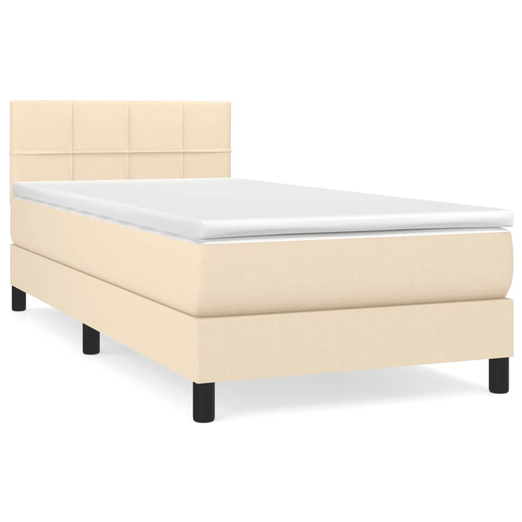 Krevet s oprugama i madracem krem 90 x 200 cm od tkanine
