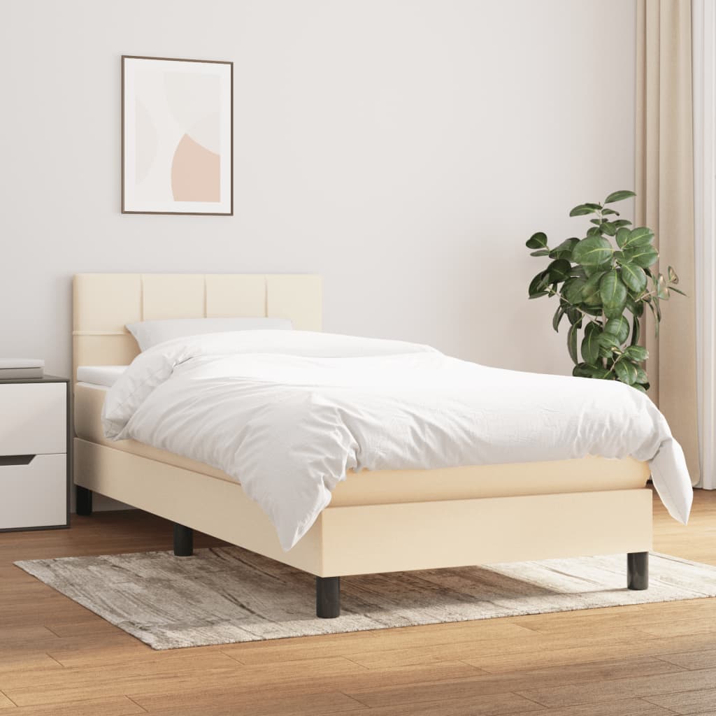 Krevet s oprugama i madracem krem 90 x 200 cm od tkanine