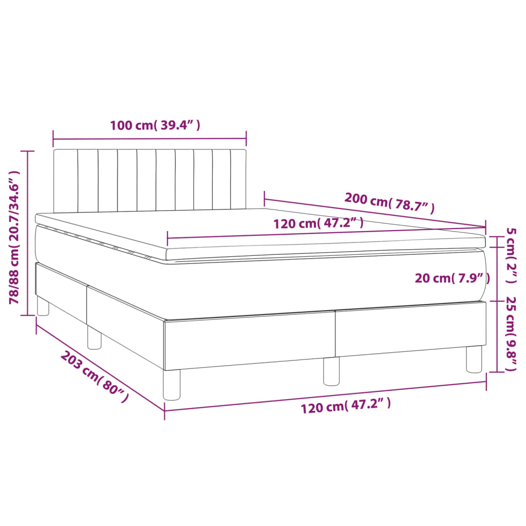 Krevet s oprugama i madracem plavi 120 x 200 cm od tkanine