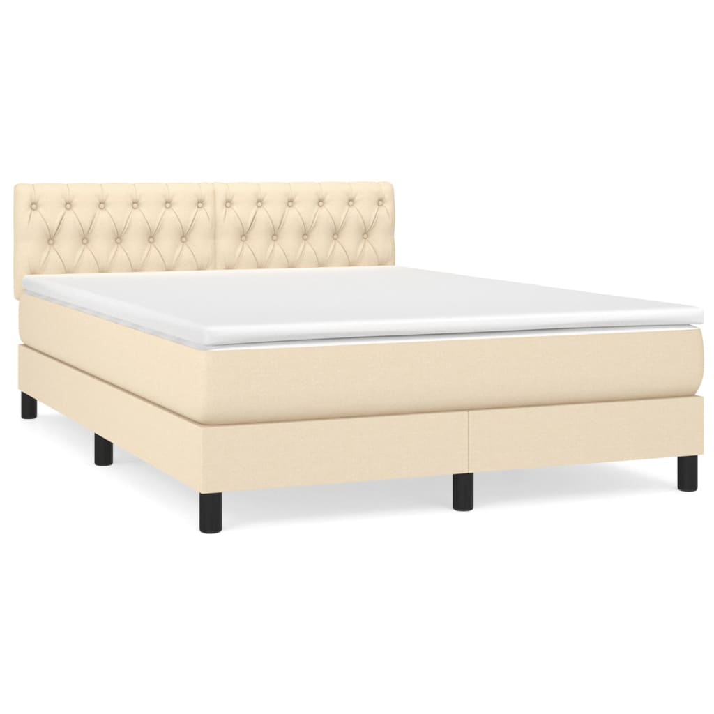 Krevet s oprugama i madracem krem 140 x 190 cm od tkanine