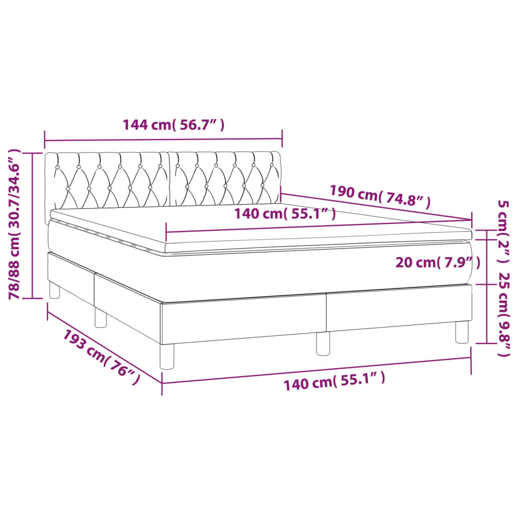 Krevet s oprugama i madracem krem 140 x 190 cm od tkanine