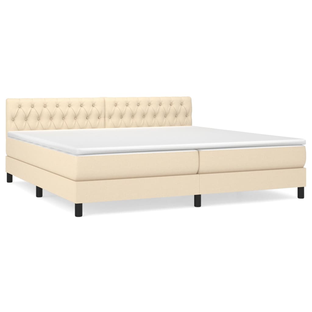 Krevet s oprugama i madracem krem 200 x 200 cm od tkanine