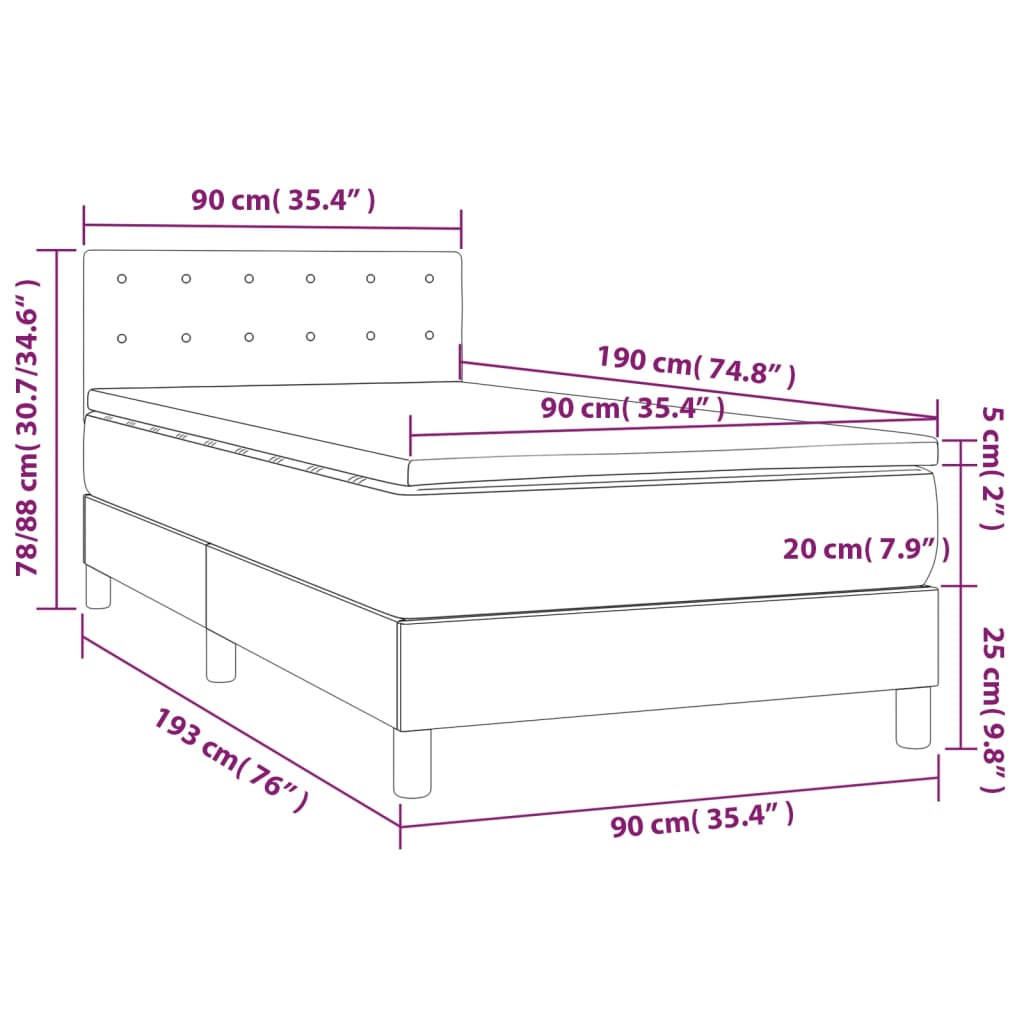 Box spring krevet s madracem svjetlosivi 90x190 cm od tkanine