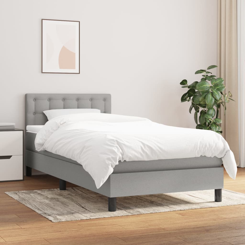 Box spring krevet s madracem svjetlosivi 90x190 cm od tkanine
