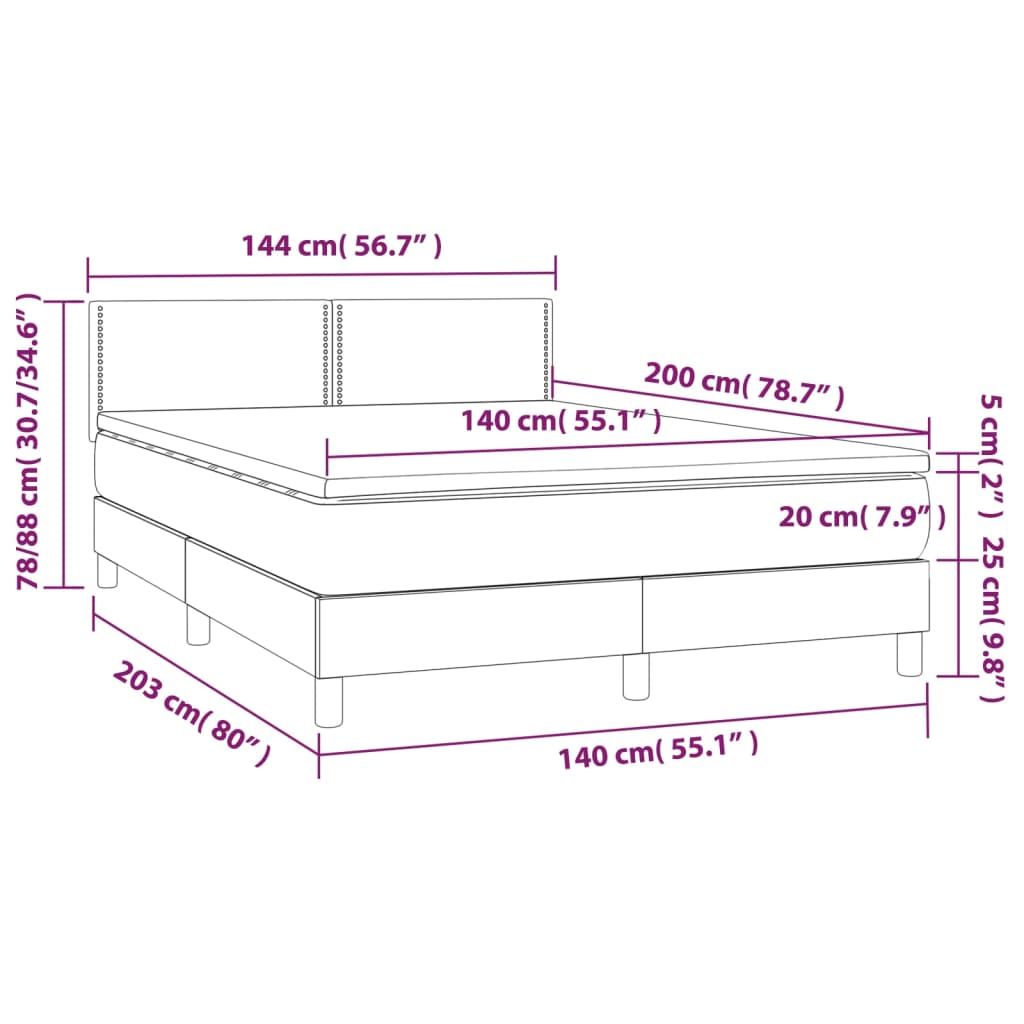 Krevet box spring s madracem svjetlosivi 140x200 cm od tkanine