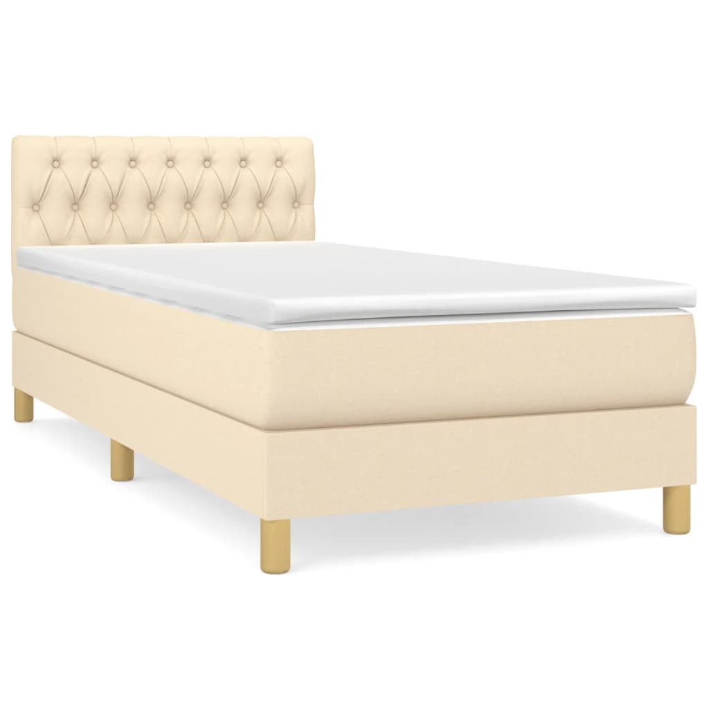 Krevet s oprugama i madracem krem 90 x 190 cm od tkanine