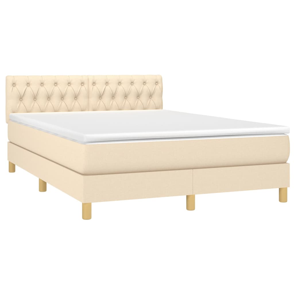 Krevet s oprugama i madracem krem 140 x 190 cm od tkanine