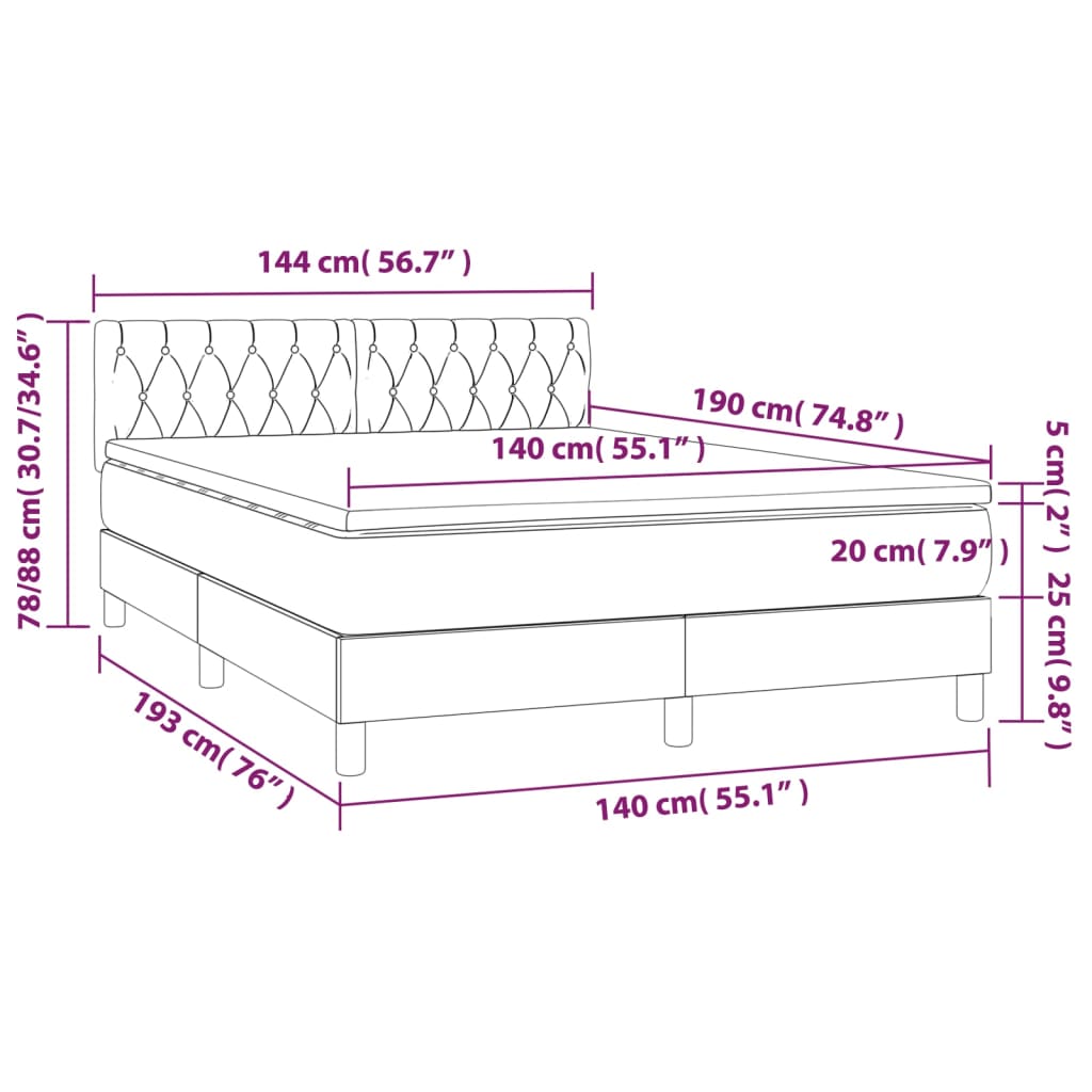 Krevet s oprugama i madracem krem 140 x 190 cm od tkanine