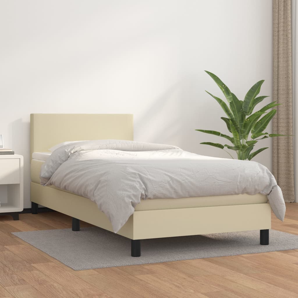 Krevet s oprugama i madracem krem 100x200 cm od umjetne kože