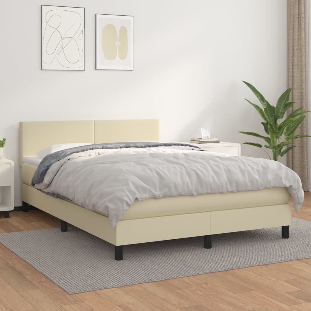 Krevet s oprugama i madracem krem 140 x 190 cm od umjetne kože
