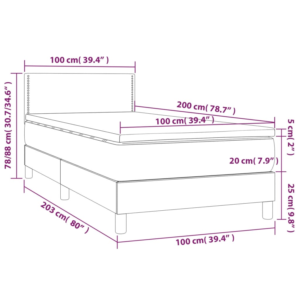 Krevet s oprugama i madracem sivi 100x200 cm od umjetne kože