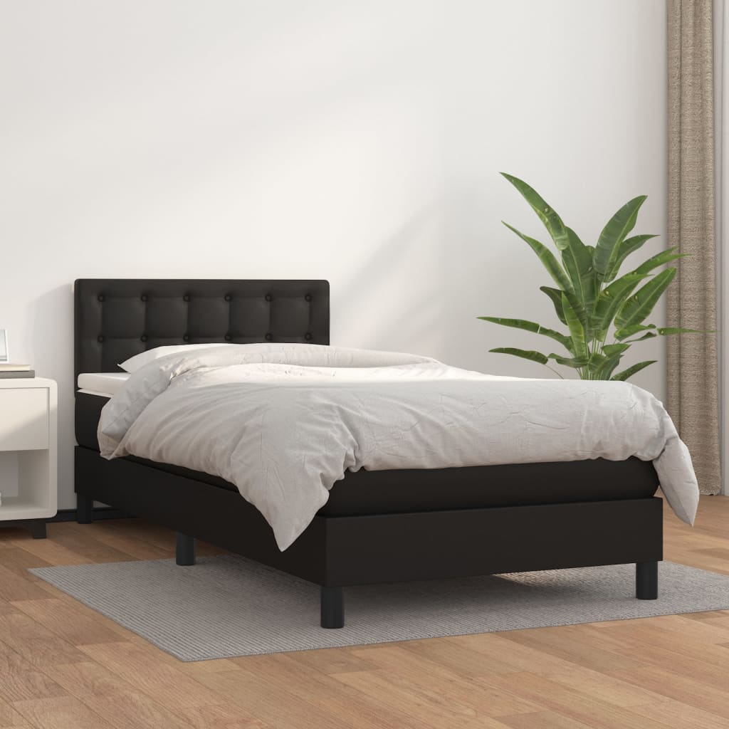 Krevet s oprugama i madracem crni 90x190 cm od umjetne kože