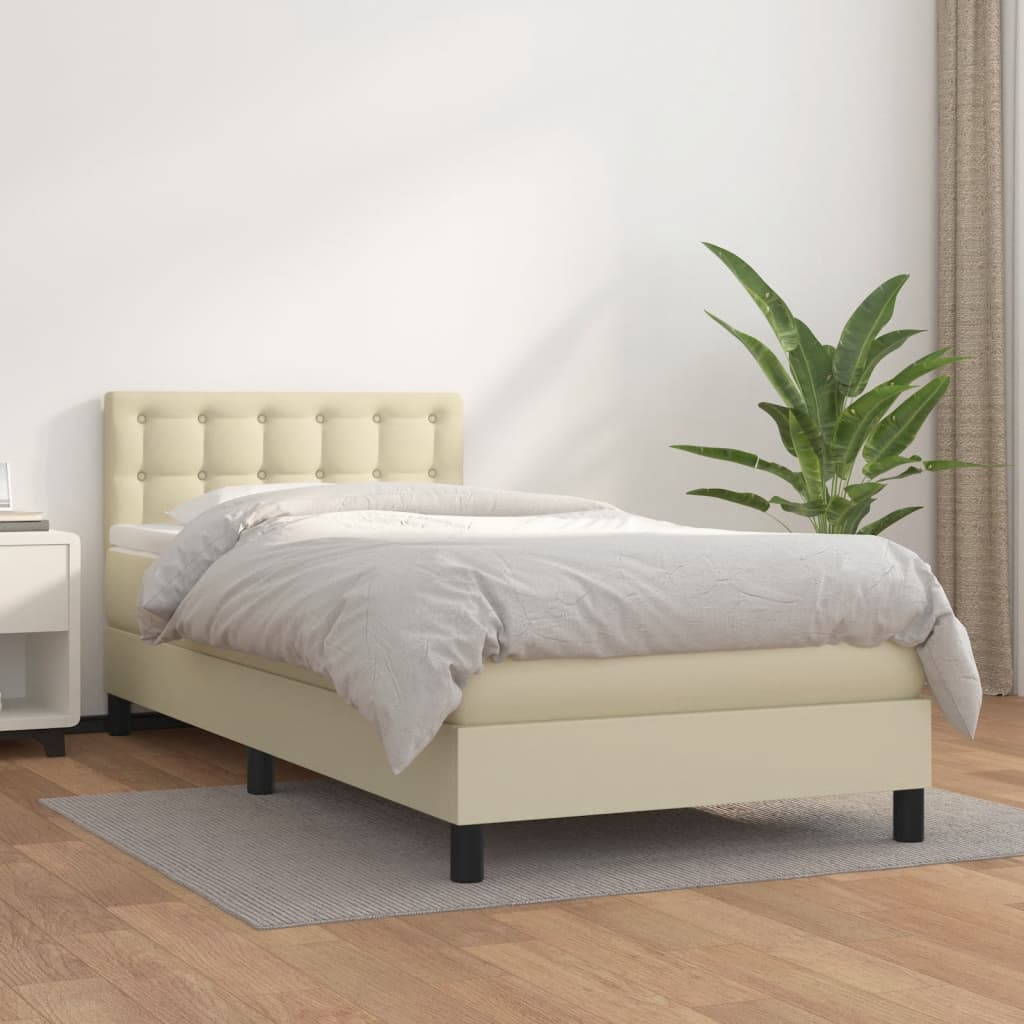 Krevet s oprugama i madracem krem 90 x 200 cm od umjetne kože