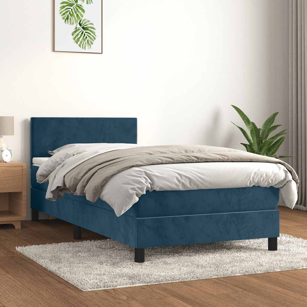 Box spring krevet s madracem tamnoplavi 90x190 cm baršunasti