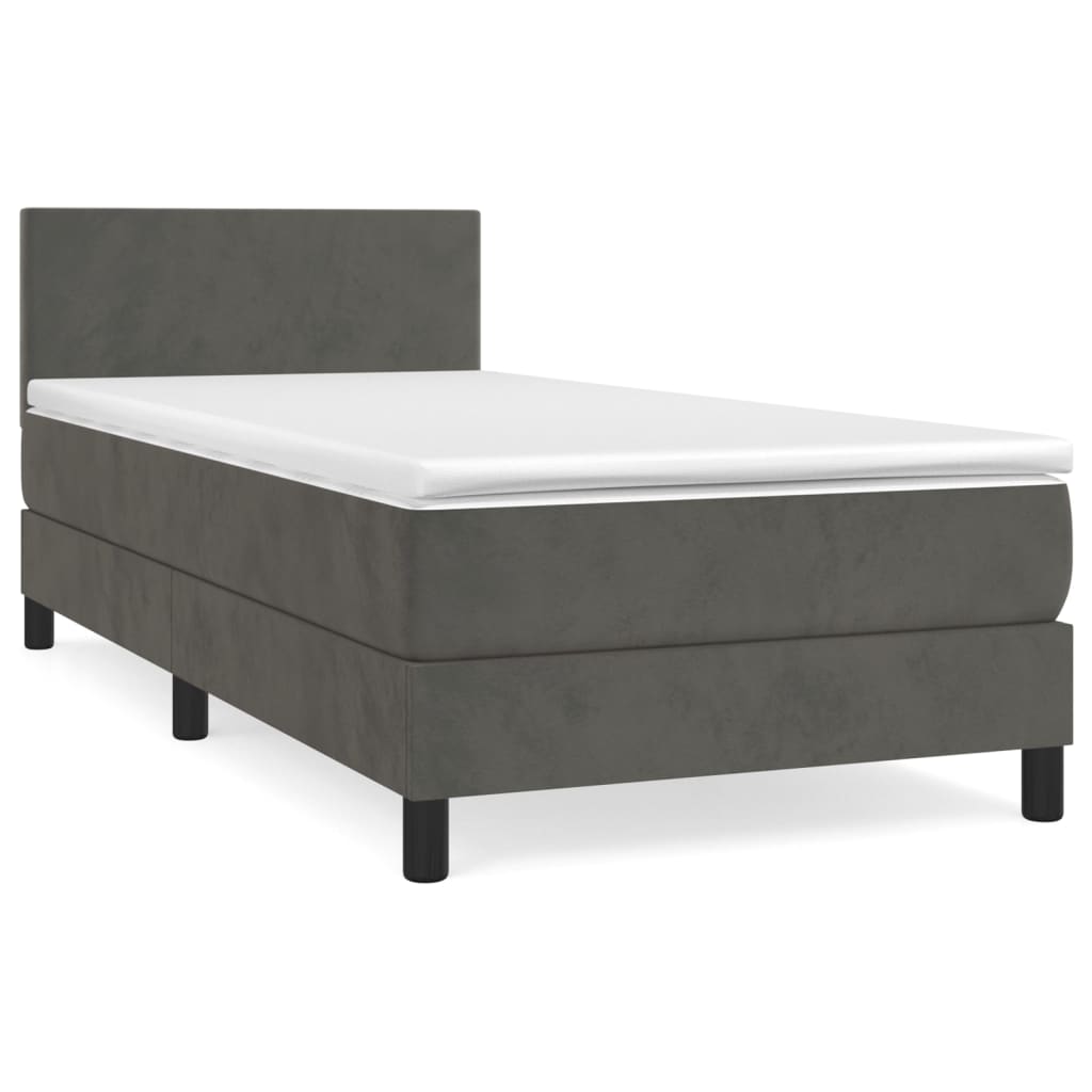 Box spring krevet s madracem tamnosivi 90x200 cm baršunasti