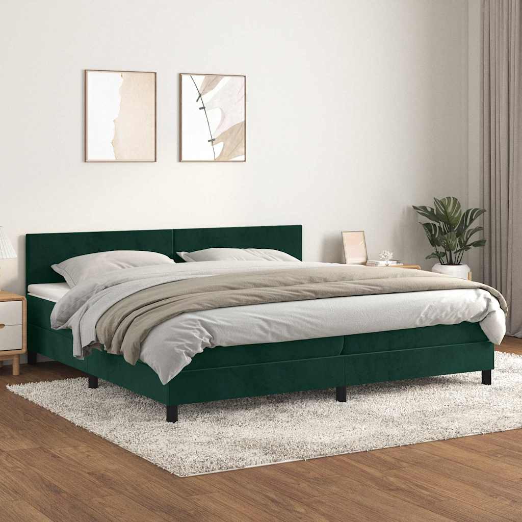 Krevet s oprugama i madracem tamnozeleni 200x200 cm baršunasti