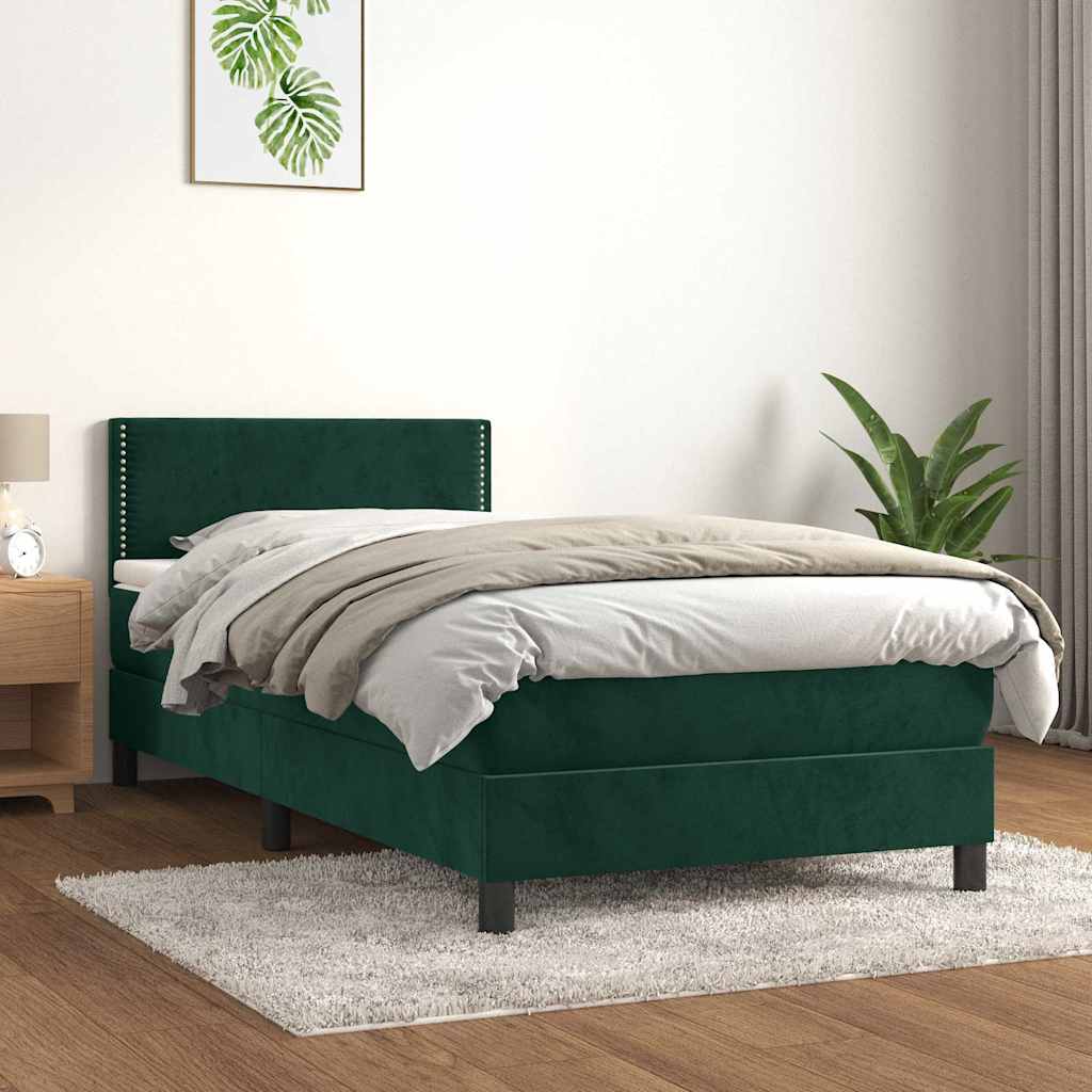 Box spring krevet s madracem tamnozeleni 80 x 200 cm baršunasti