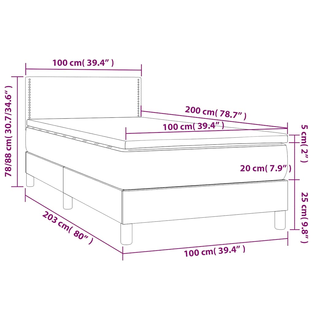 Box spring krevet s madracem crni 100x200 cm baršunasti
