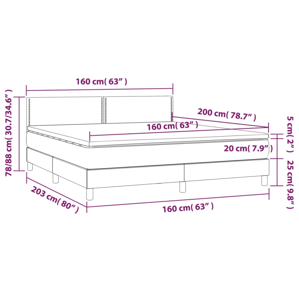 Krevet s oprugama i madracem tamnosivi 160x200 cm baršunasti