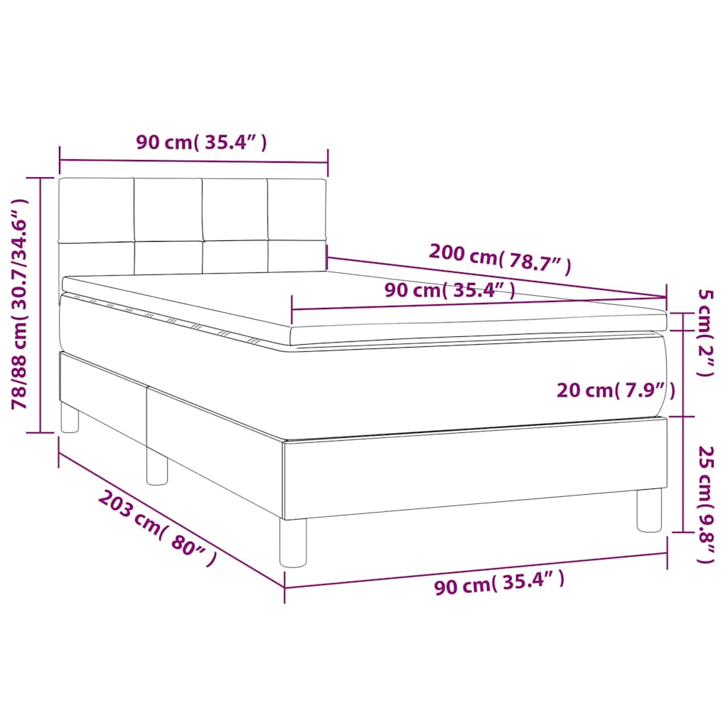 Box spring krevet s madracem crni 90x200 cm baršunasti