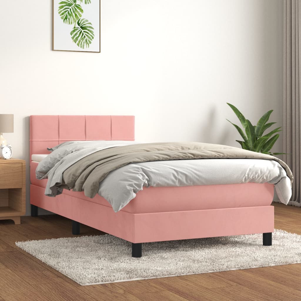Box spring krevet s madracem ružičasti 90x200 cm baršunasti