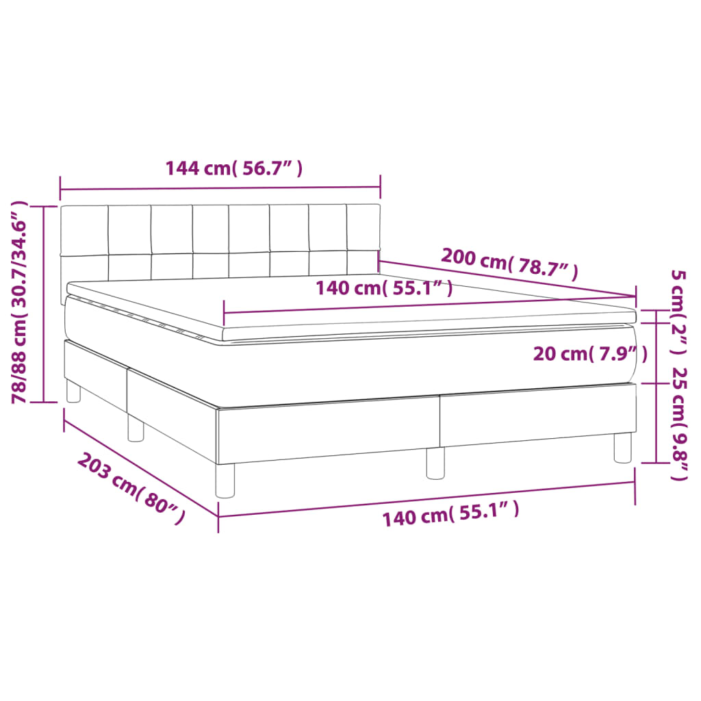 Krevet s oprugama i madracem svjetlosivi 140x200 cm baršunasti