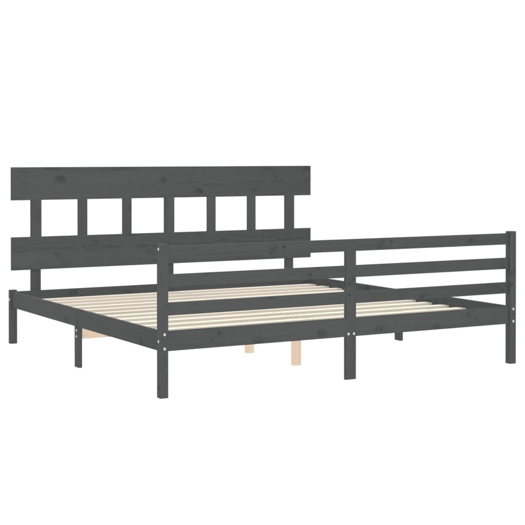 Okvir za krevet s uzglavljem sivi 200 x 200 cm od masivnog drva