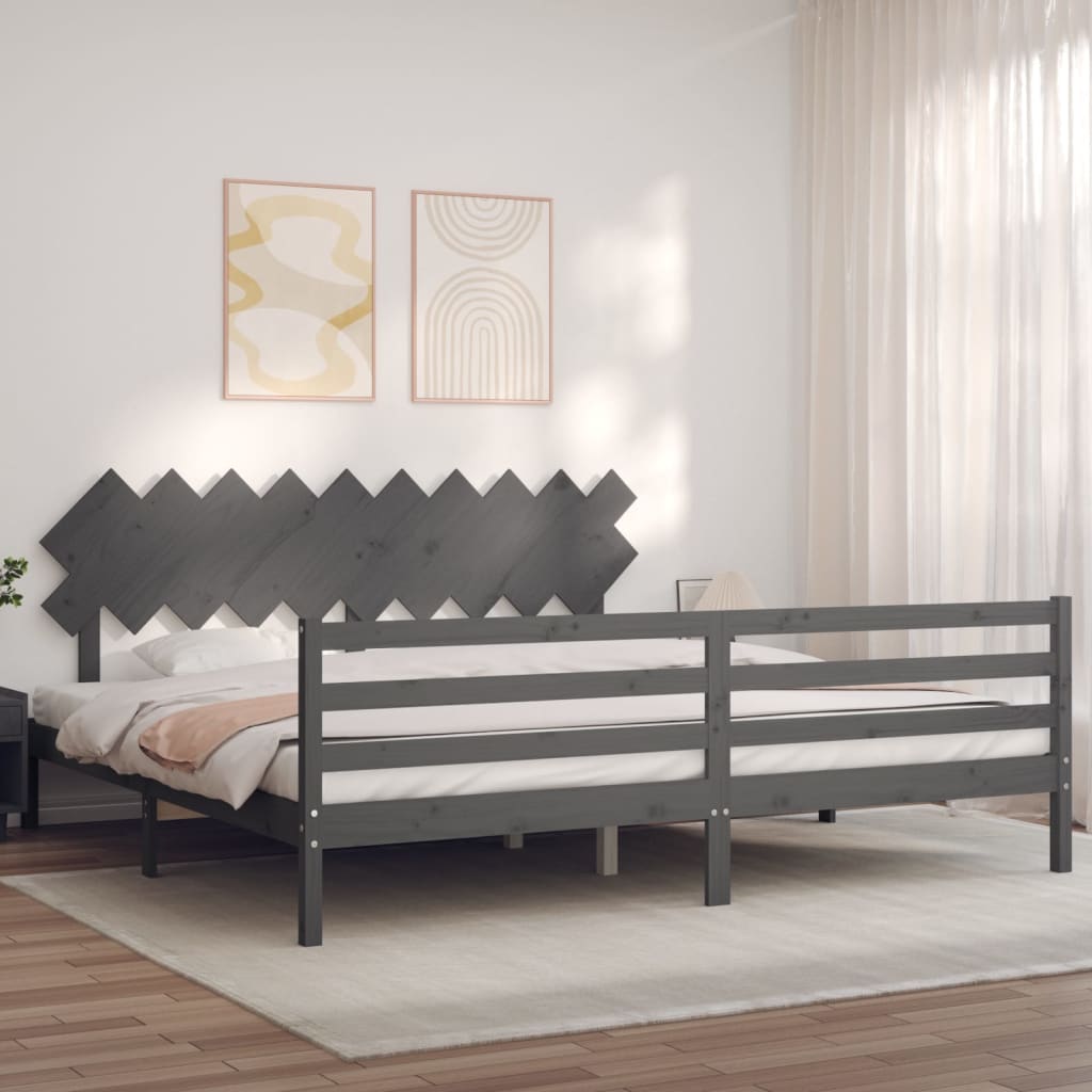 Okvir za krevet s uzglavljem sivi 200 x 200 cm od masivnog drva