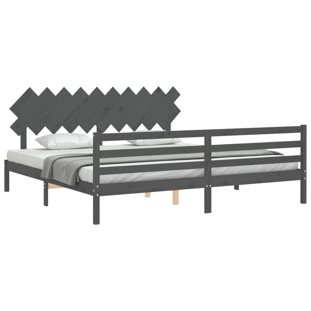 Okvir za krevet s uzglavljem sivi 200 x 200 cm od masivnog drva