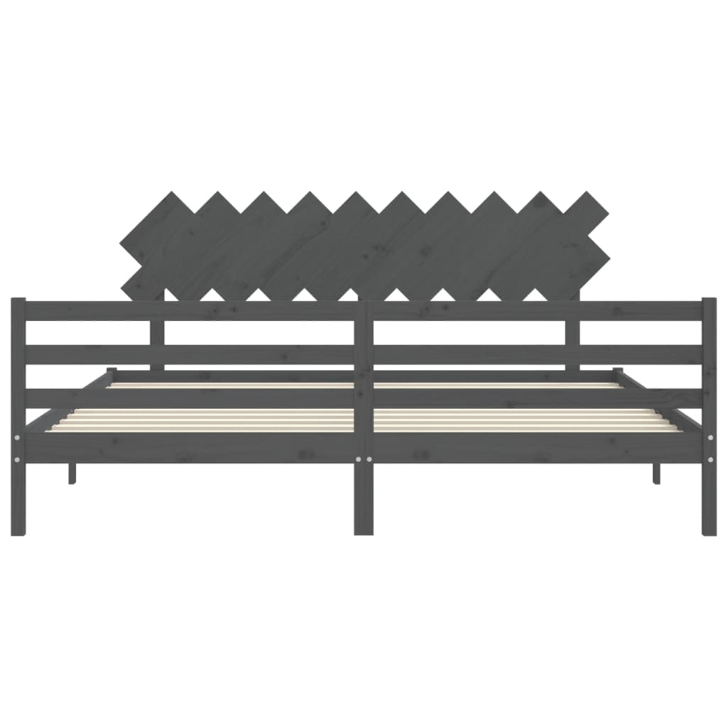 Okvir za krevet s uzglavljem sivi 200 x 200 cm od masivnog drva