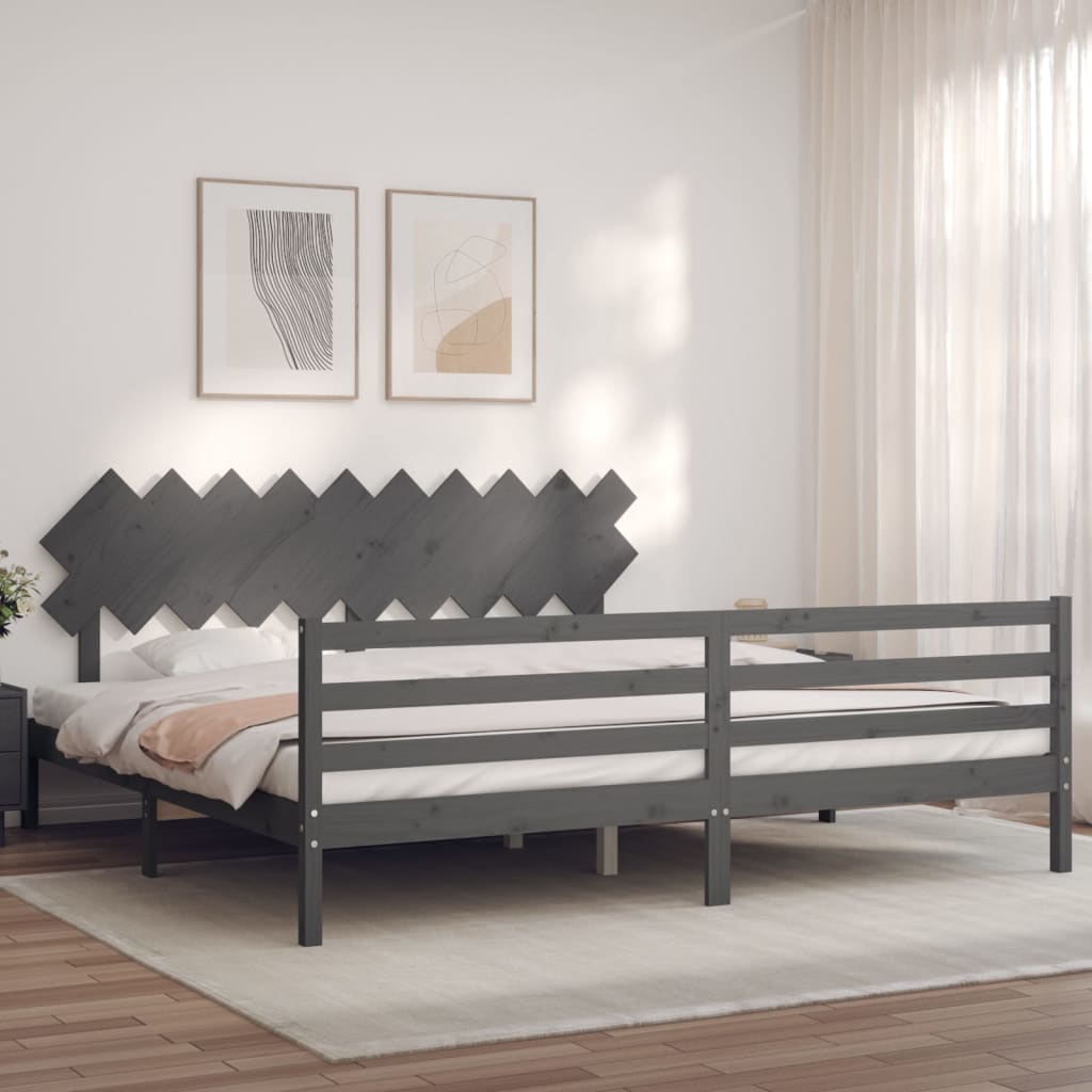Okvir za krevet s uzglavljem sivi 200 x 200 cm od masivnog drva