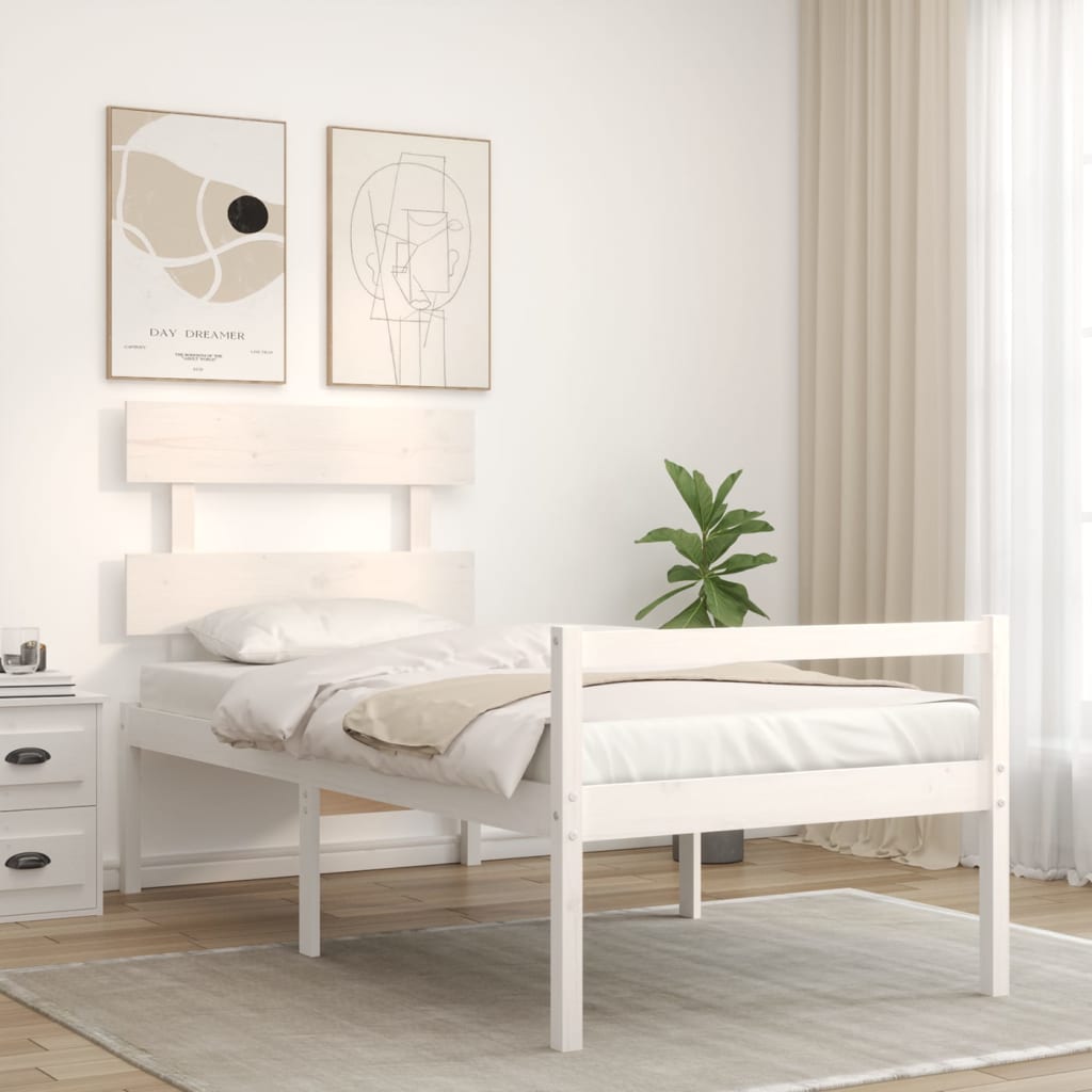 Krevet za starije s uzglavljem bijeli 90x200 cm masivnog drva
