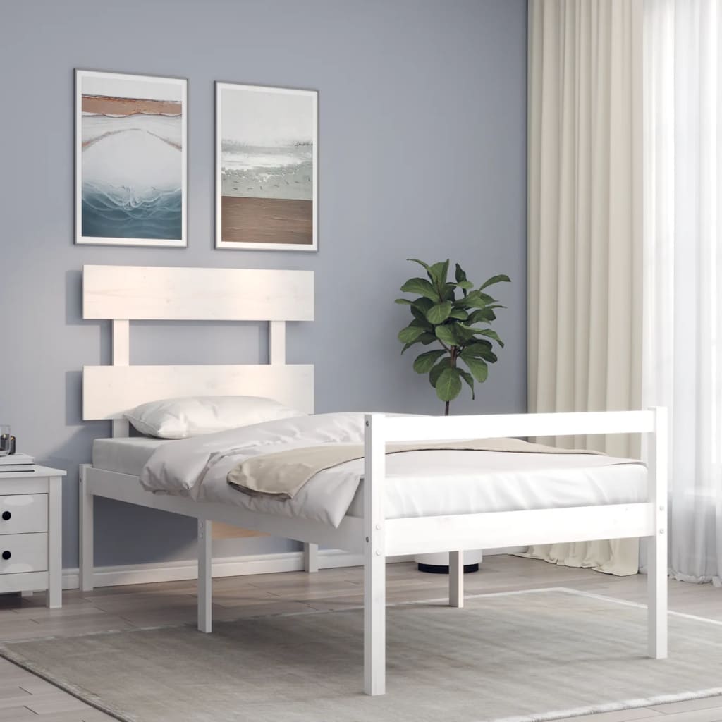 Krevet za starije s uzglavljem bijeli 90x200 cm masivnog drva
