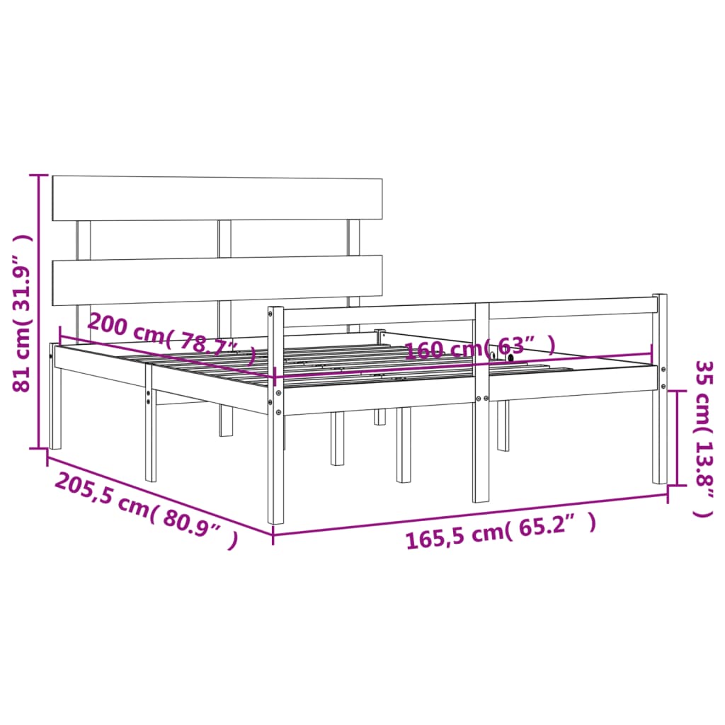 Krevet za starije s uzglavljem 160x200 cm od masivnog drva